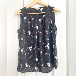 LOFT Outlet Sleeveless Top, Black Floral Print, Size MP, Very Lightweight, EUC